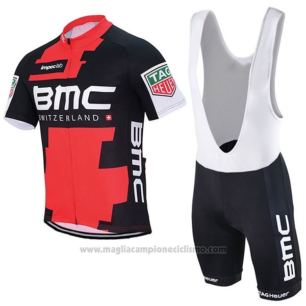 2017 Abbigliamento Ciclismo BMC Rosso e Nero Manica Corta e Salopette